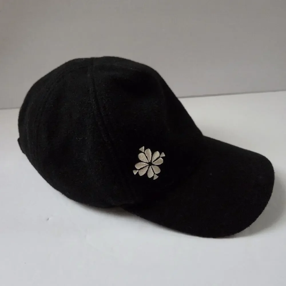 Kate Spade Black Wool Blend Baseball Cap – Spade Flower Embroidery Adjustable